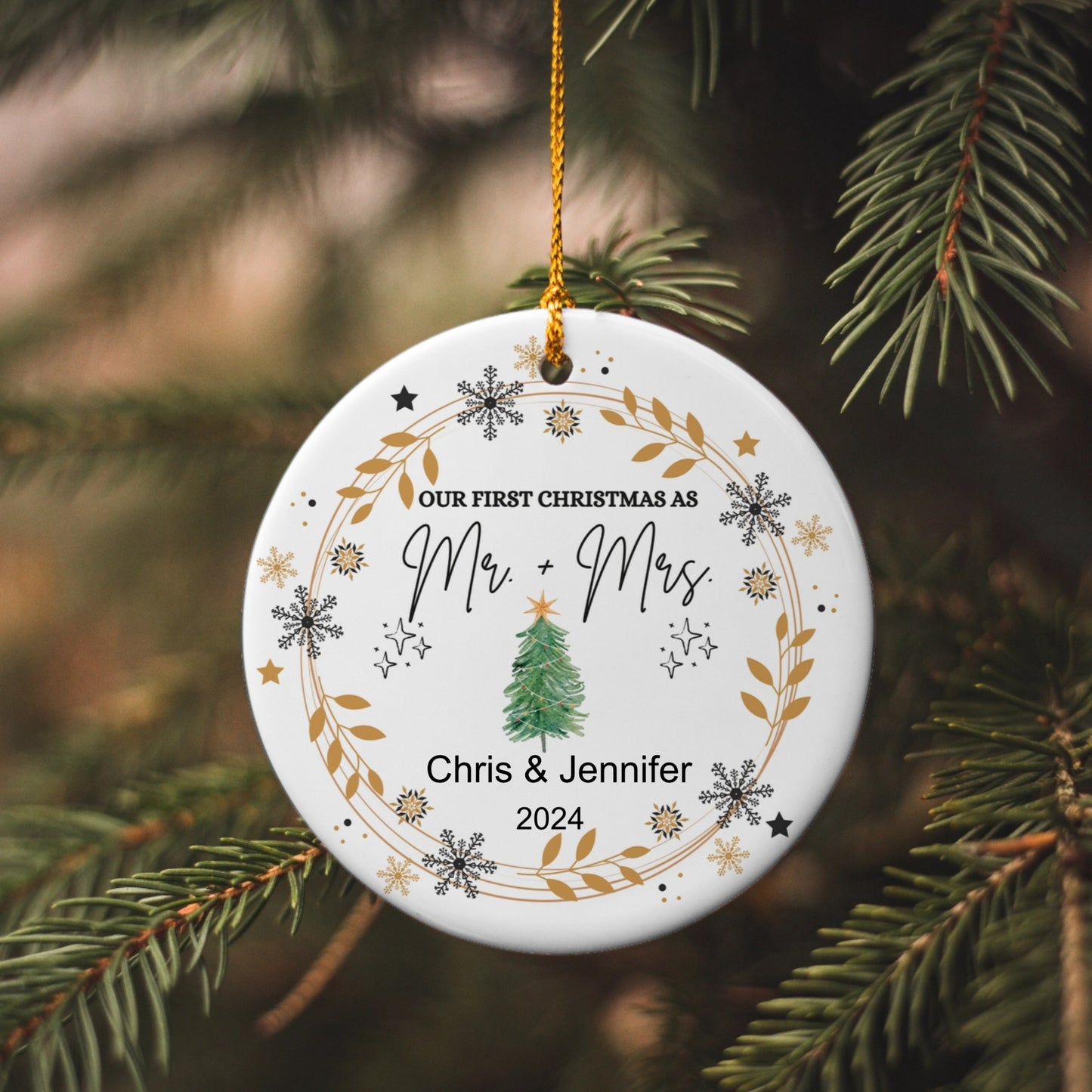 Celebrating Love: Personalized 'Our First Christmas as Mr. + Mrs.- Ornament