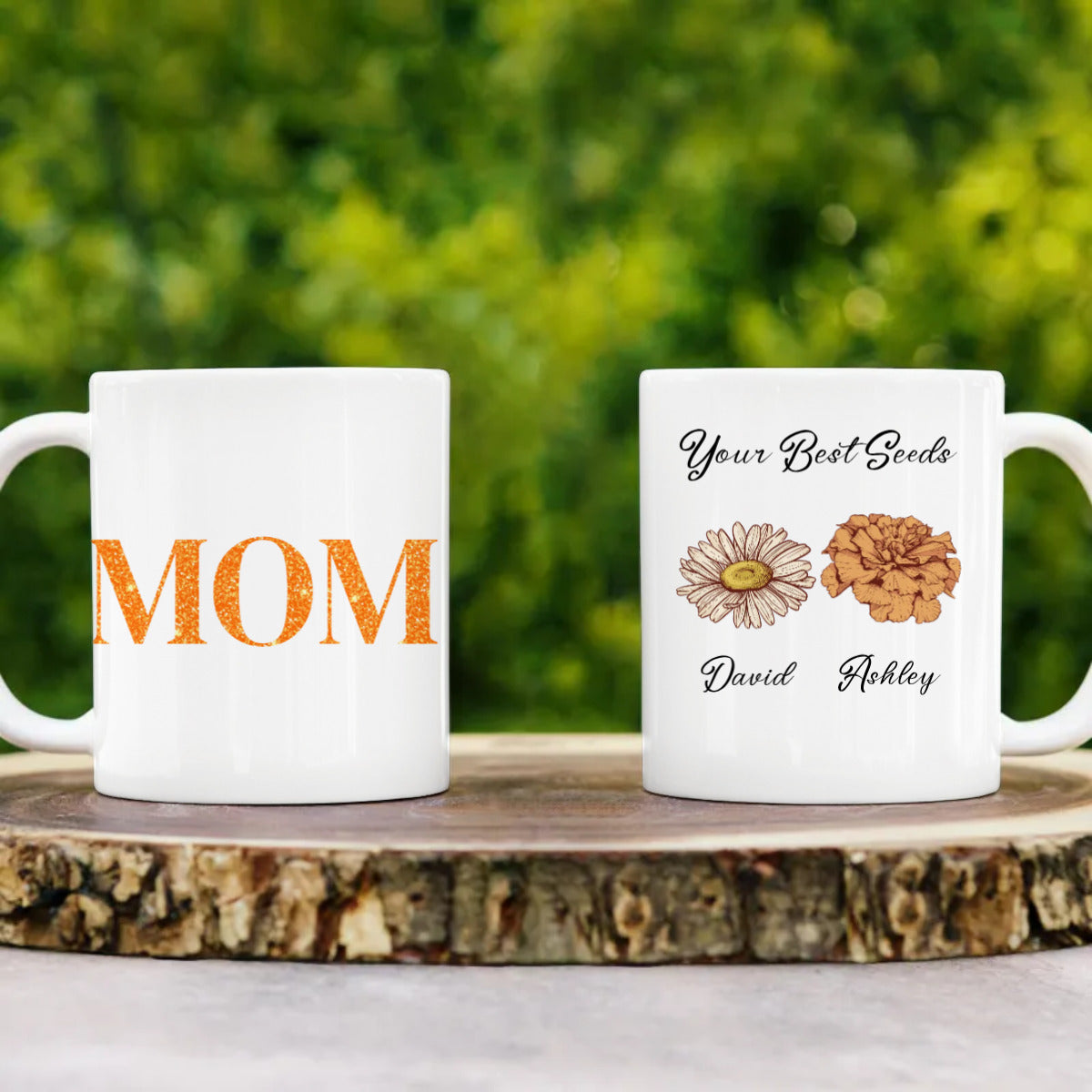Mother's Love Coffee Mug with Kids Birth Flowers 11 oz. - White
