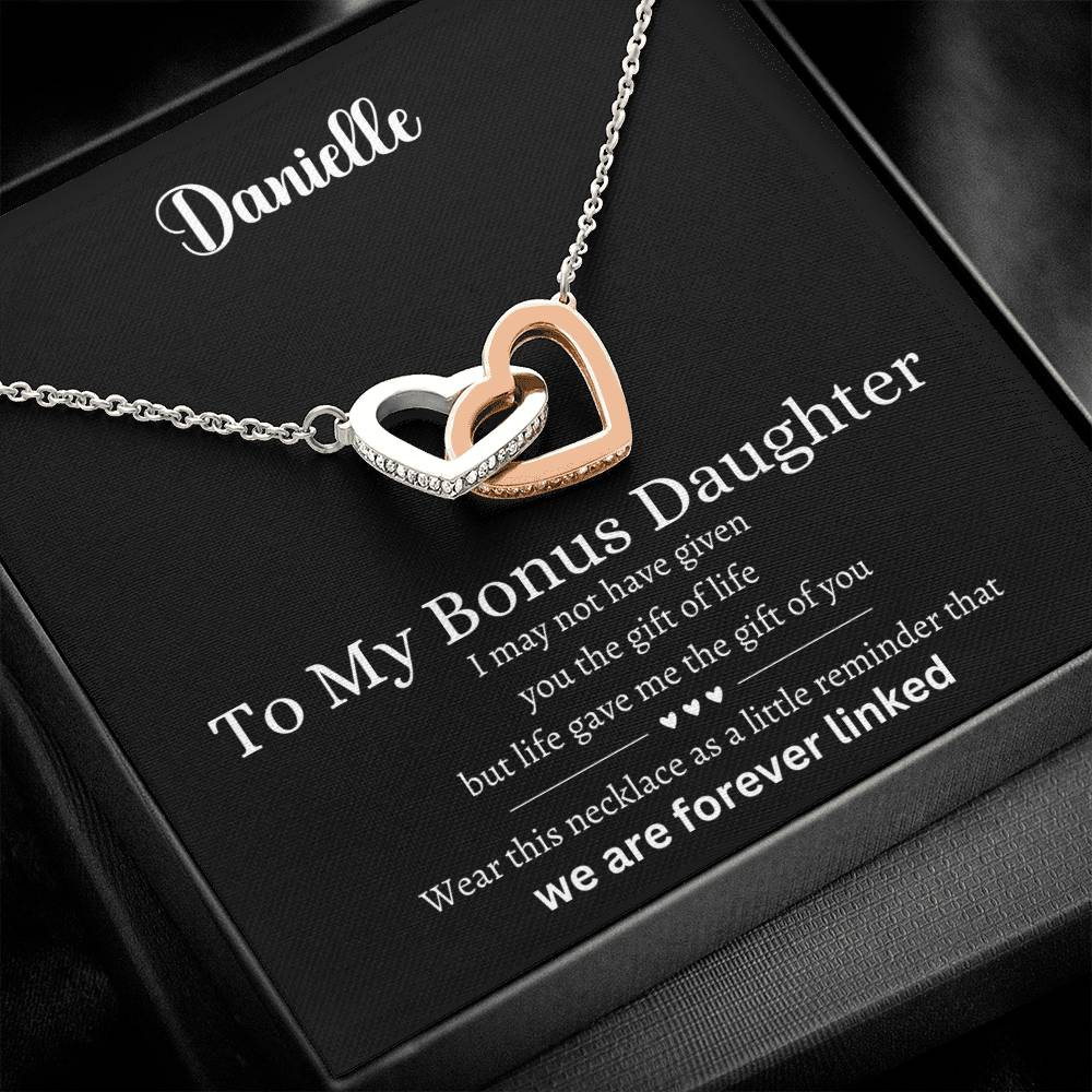Forever Connected: Interlocking Hearts Necklace for Bonus Daughter