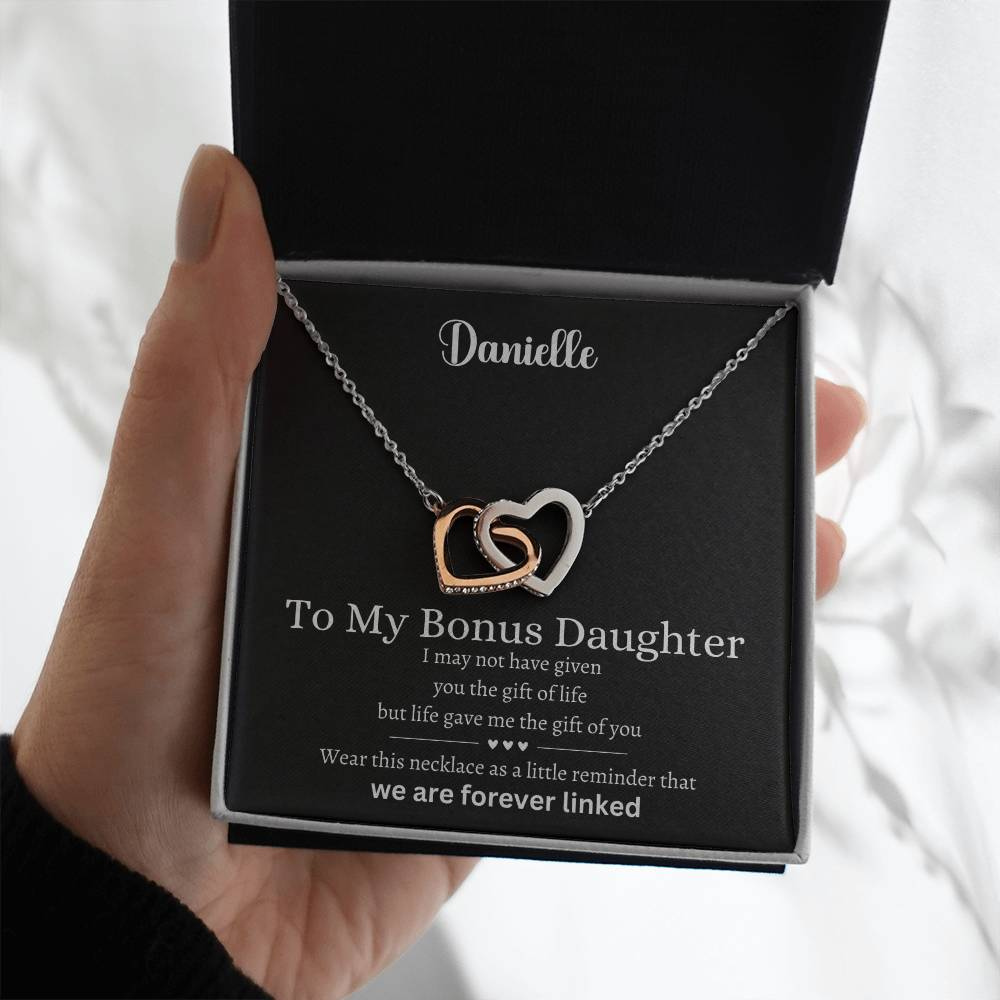 Forever Connected: Interlocking Hearts Necklace for Bonus Daughter