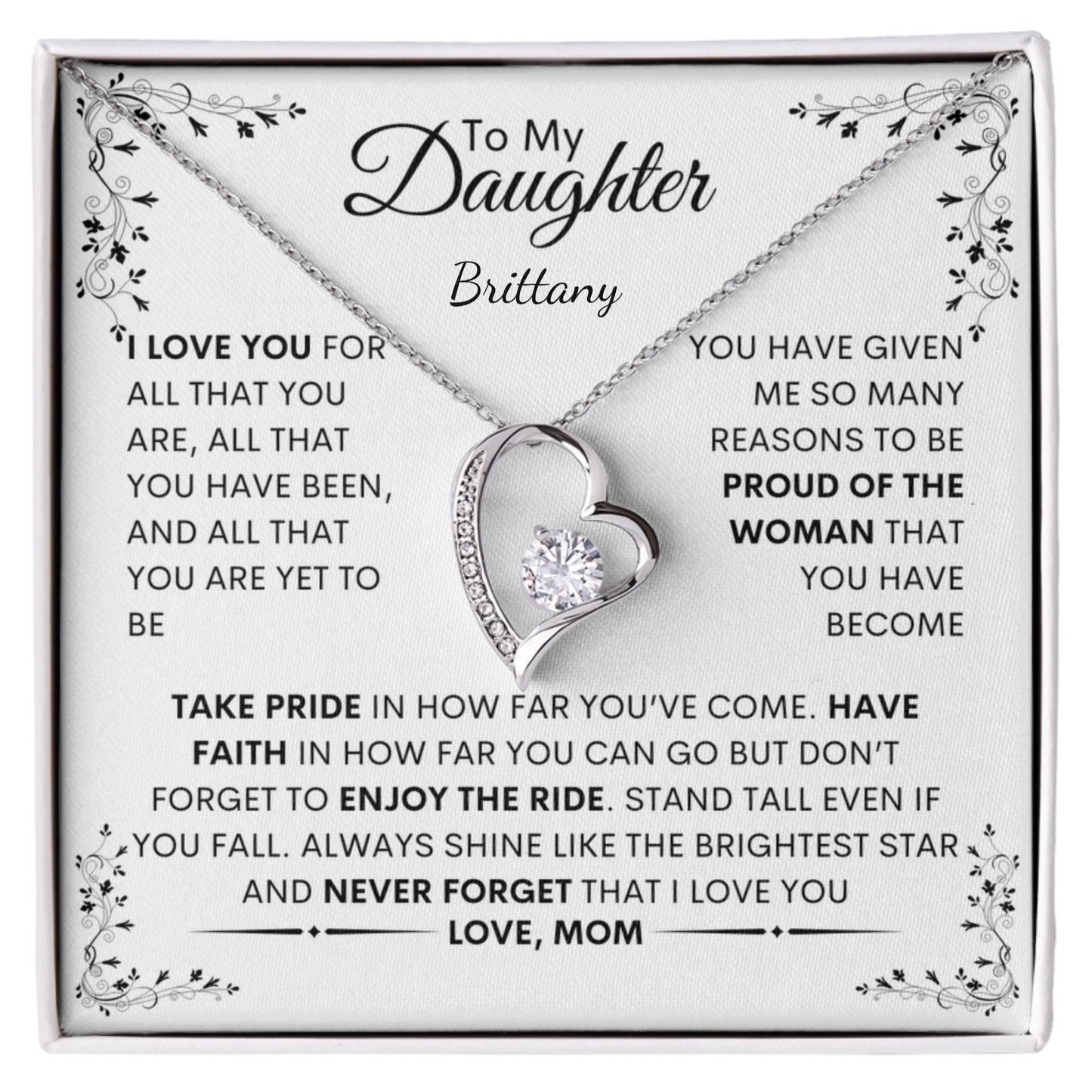 Eternal Pride: Forever Love Heart Necklace with Inspiring Message for My Daughter