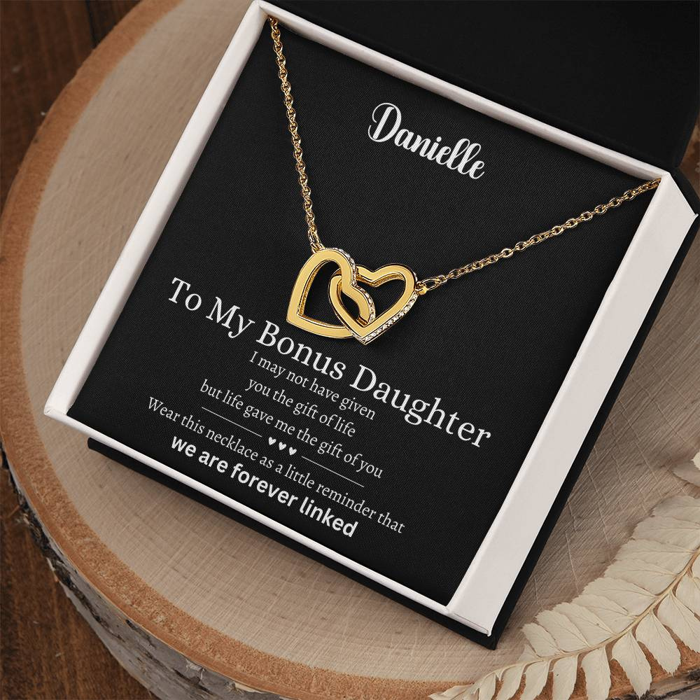 Forever Connected: Interlocking Hearts Necklace for Bonus Daughter