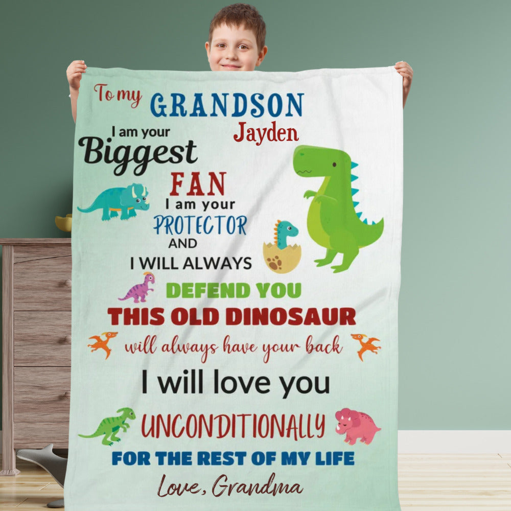 Dino-Mite Memories: Personalized Fleece Blanket for My Grandson - 30x40