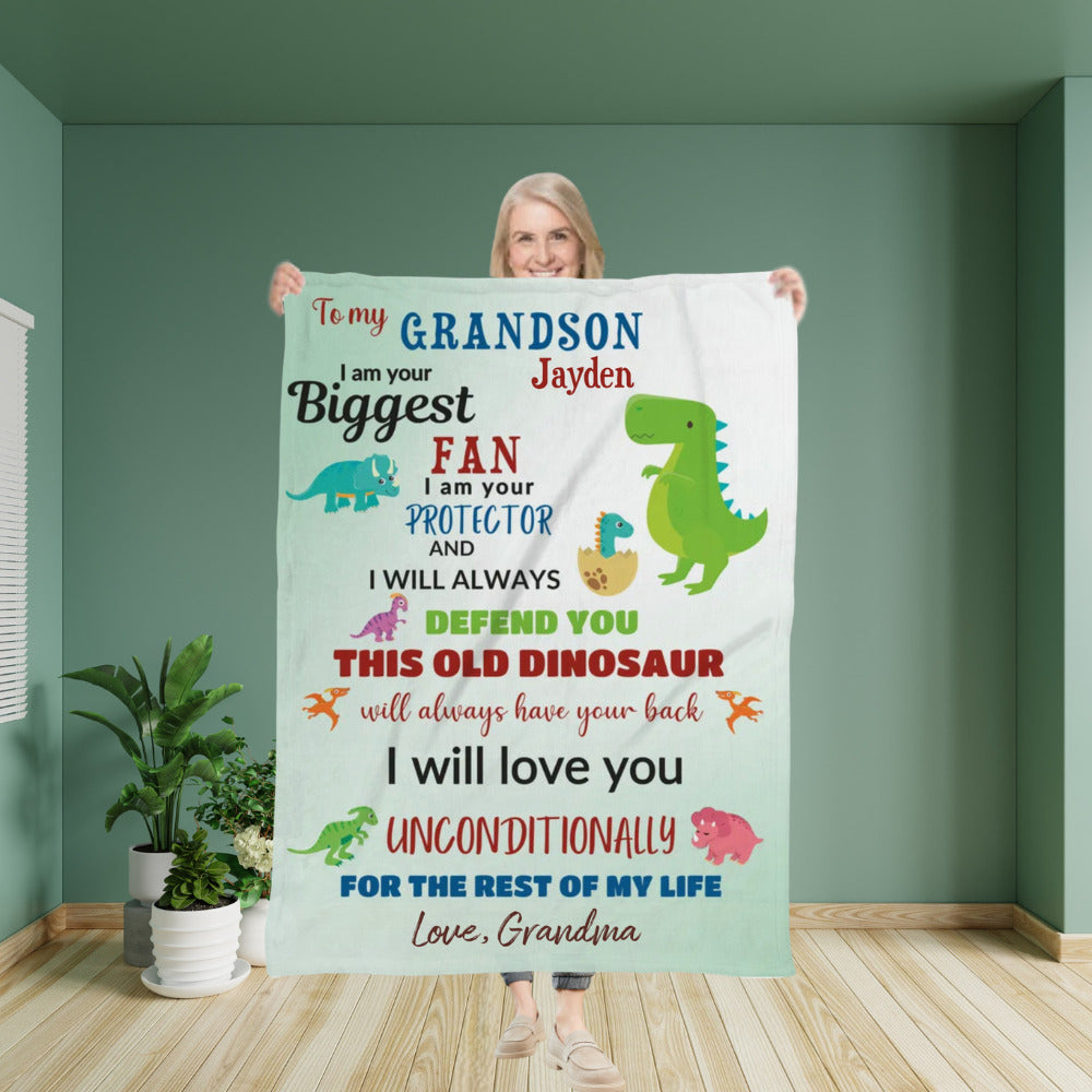 Dino-Mite Memories: Personalized Fleece Blanket for My Grandson - 30x40