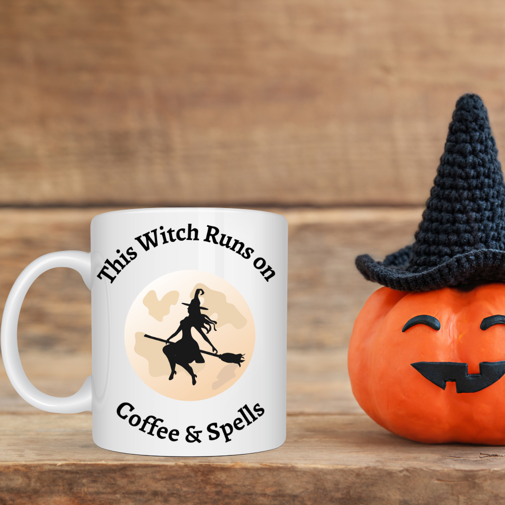 Coffee & Spells 11 oz. White Ceramic Mug – Magic in Every Sip