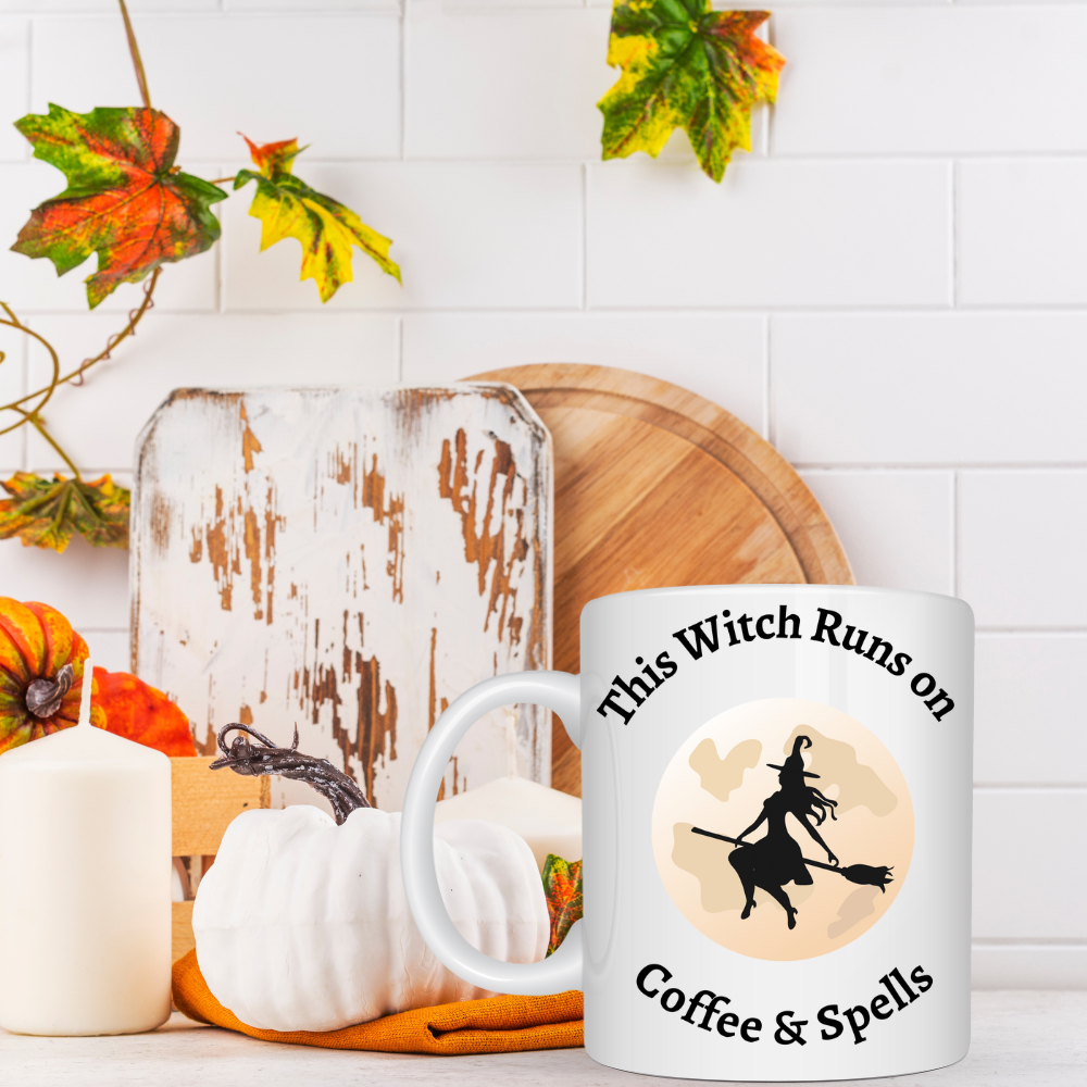Coffee & Spells 11 oz. White Ceramic Mug – Magic in Every Sip