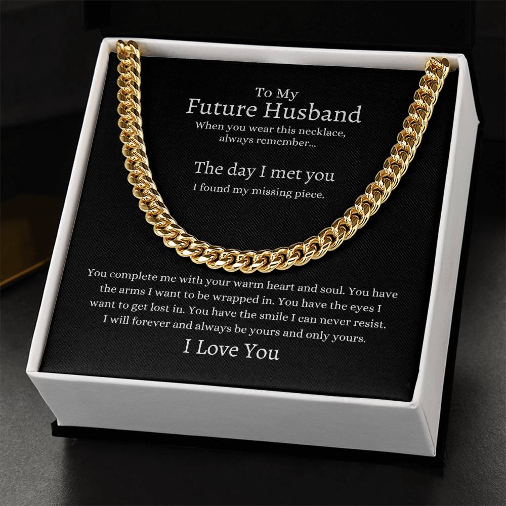 Linked in Love: Cuban Link Chain with a Heartfelt Sentiment for Your Spouse