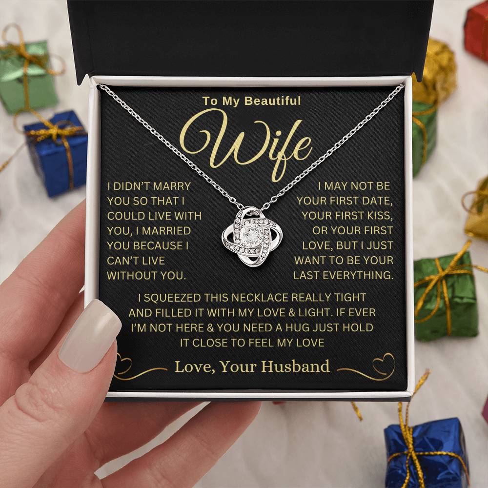 Forever Treasured: Love Knot Necklace with a Special Message for My Wife