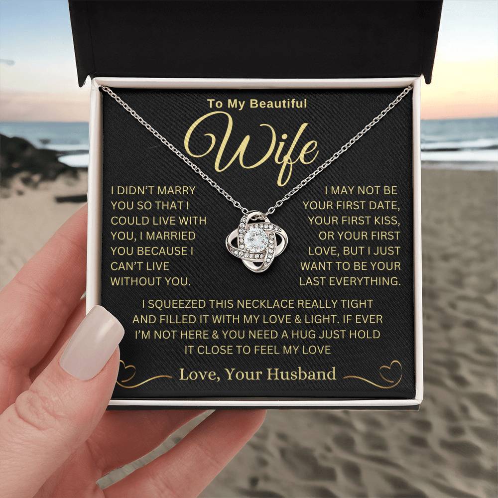 Forever Treasured: Love Knot Necklace with a Special Message for My Wife