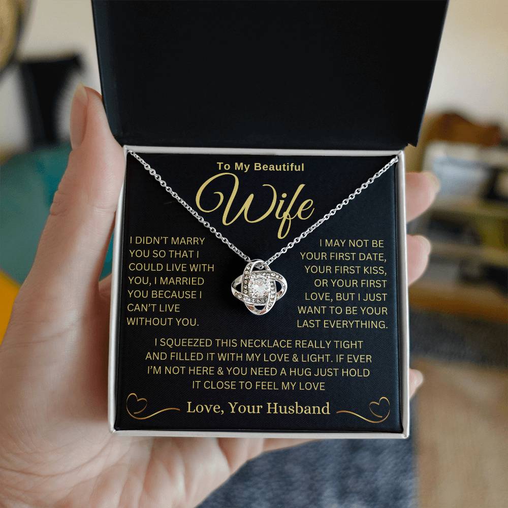 Forever Treasured: Love Knot Necklace with a Special Message for My Wife