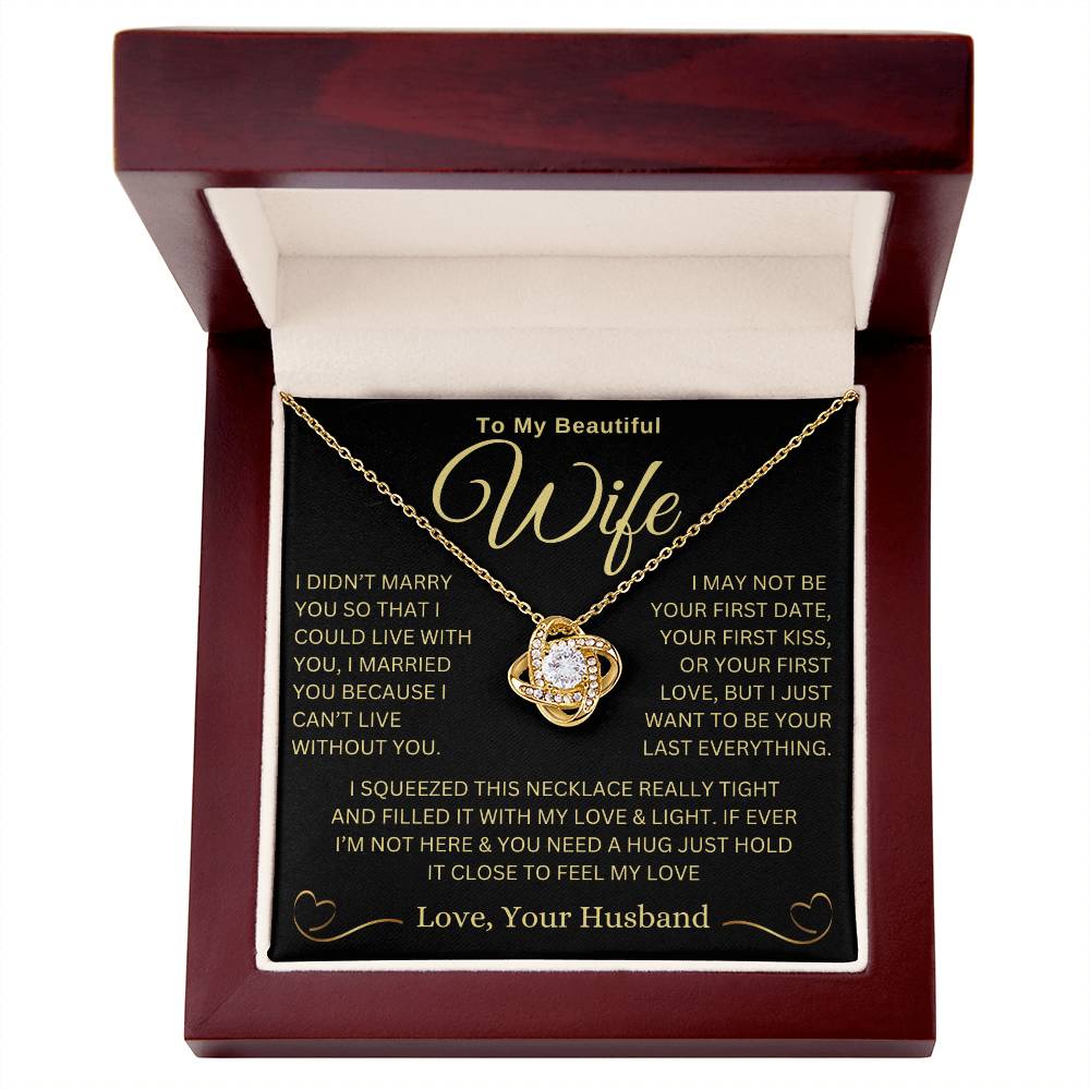 Forever Treasured: Love Knot Necklace with a Special Message for My Wife