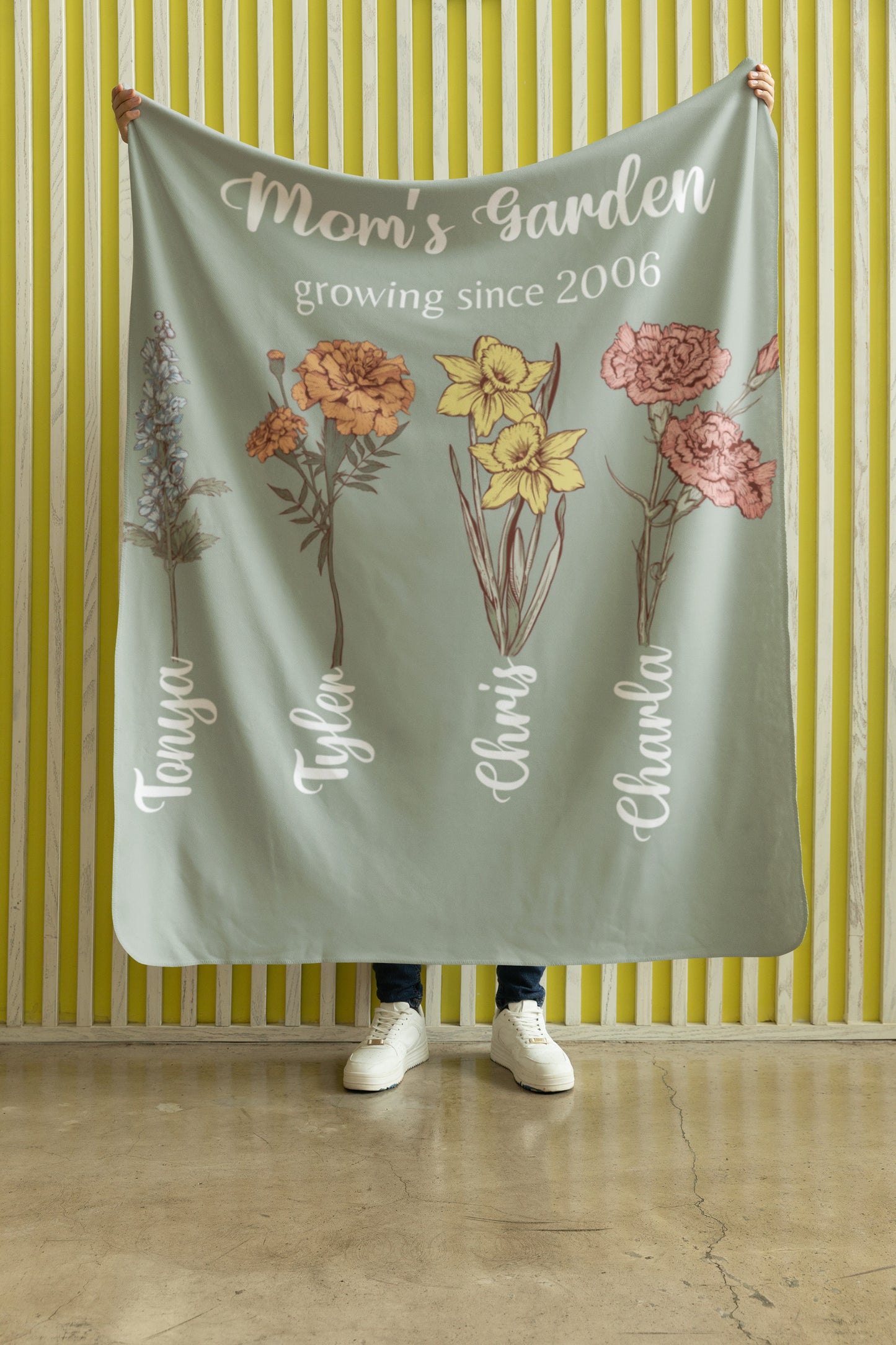 Garden Birth Flower Blanket for Mother's and Grandmother's 50×60