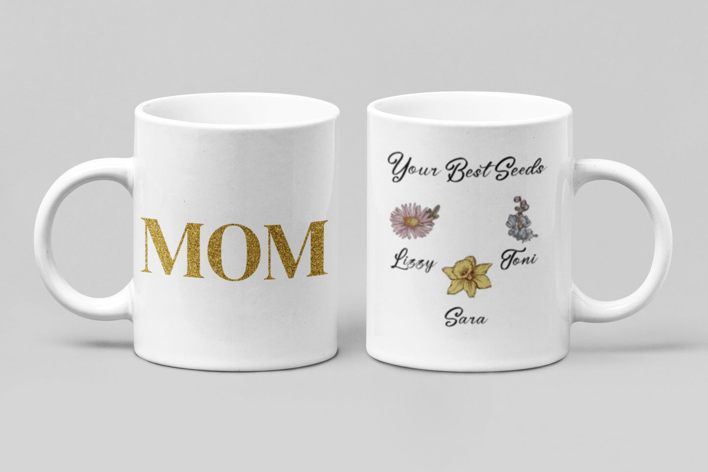 Mother's Love Coffee Mug with Kids Birth Flowers 11 oz. - White