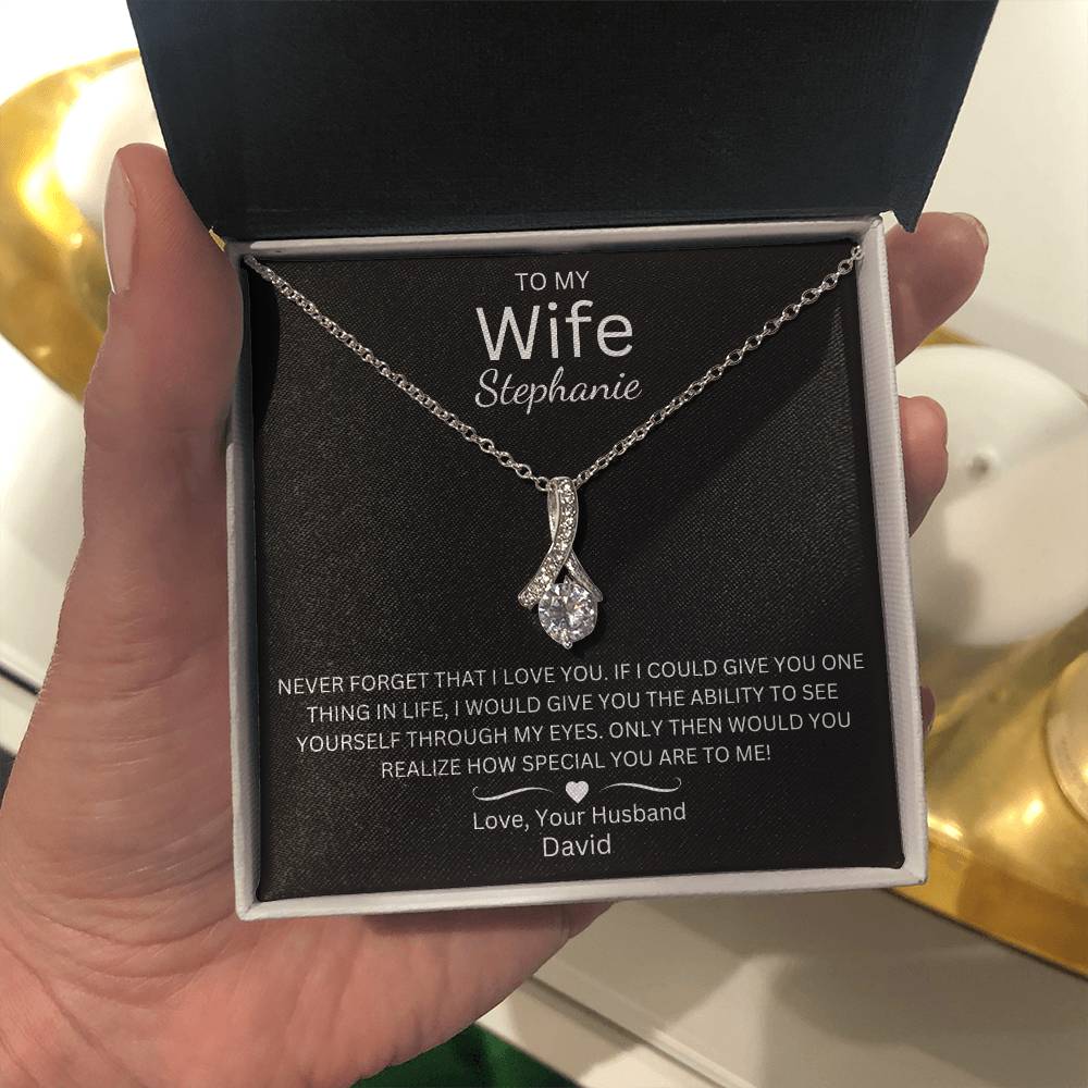 To My Wife Alluring Beauty Necklace with Personalized Message Card