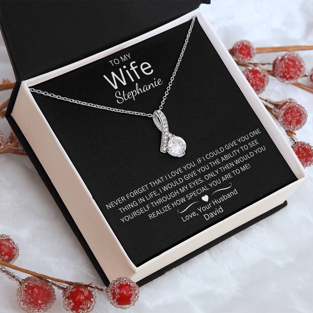 To My Wife Alluring Beauty Necklace with Personalized Message Card
