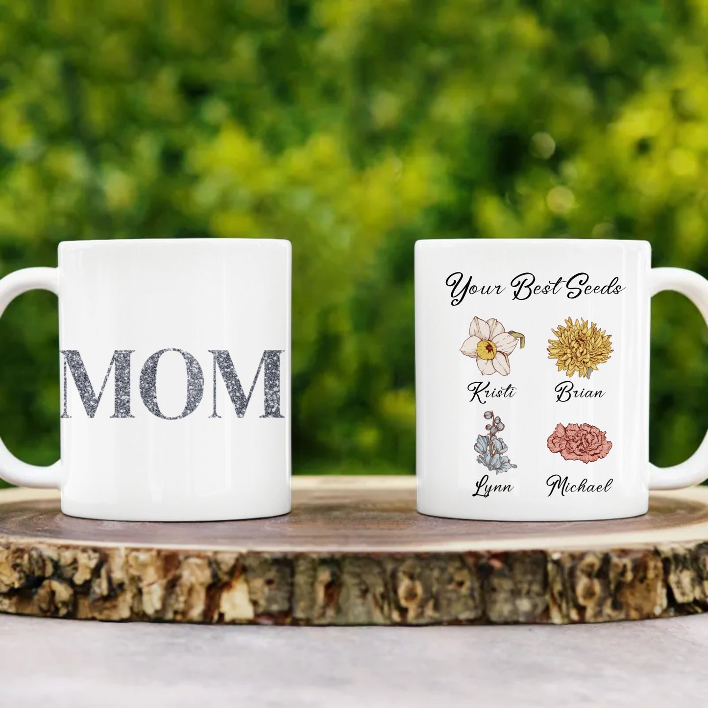 Mother's Love Coffee Mug with Kids Birth Flowers 11 oz. - White