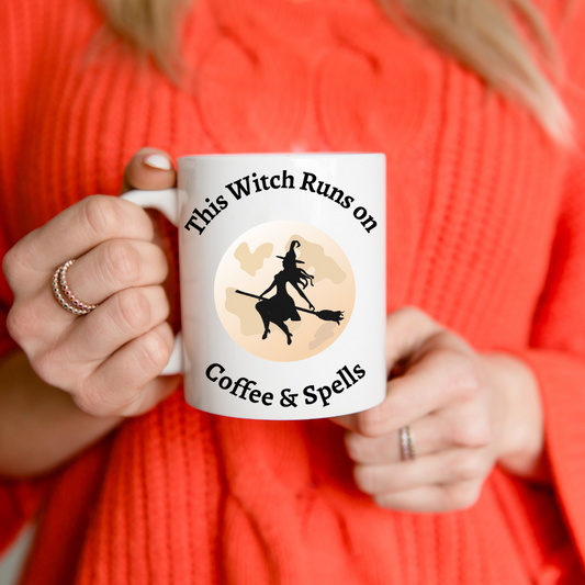 Coffee & Spells 11 oz. White Ceramic Mug – Magic in Every Sip