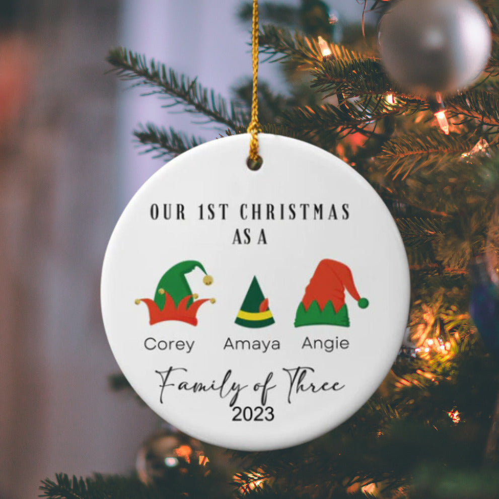 Our First Christmas as a Family of Three Keepsake Ornament