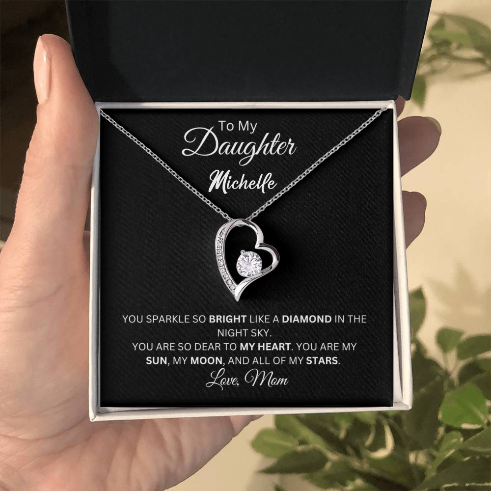 To My Daughter Forever Love Necklace with Personalized Name Card - 14k white gold finish