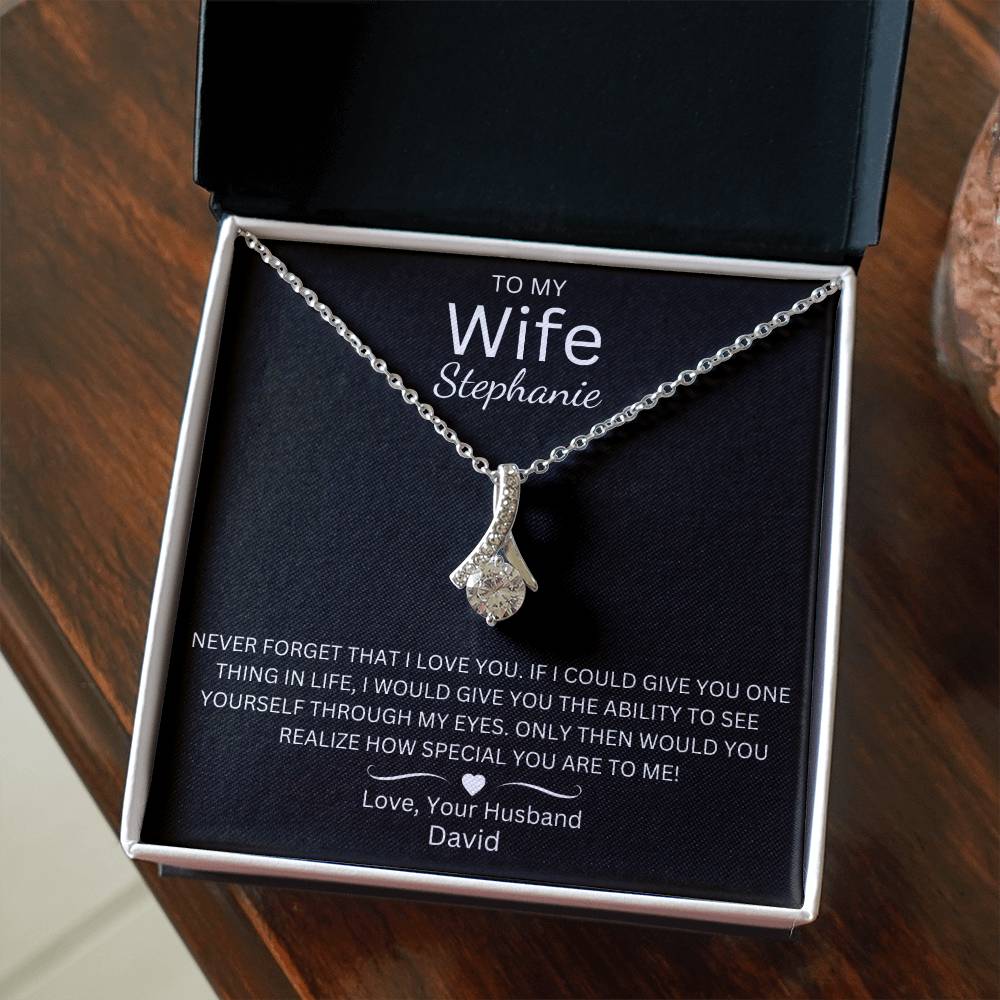 To My Wife Alluring Beauty Necklace with Personalized Message Card