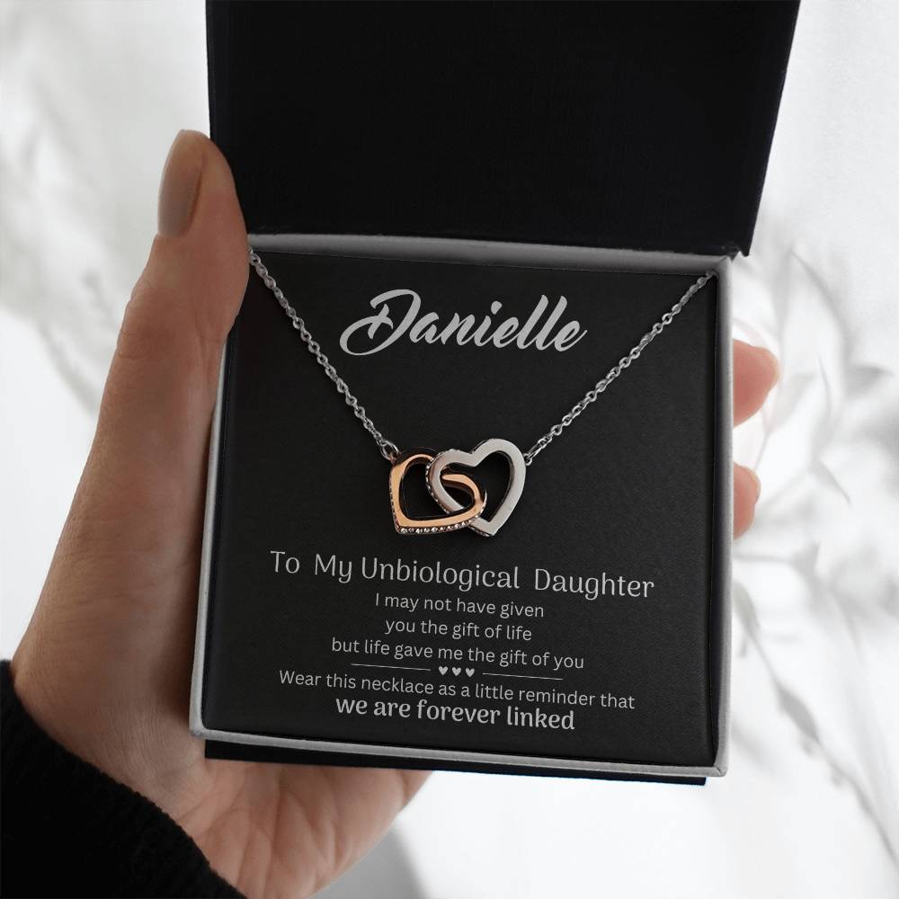 To My Unbiological Daughter Interlocking Hearts Necklace