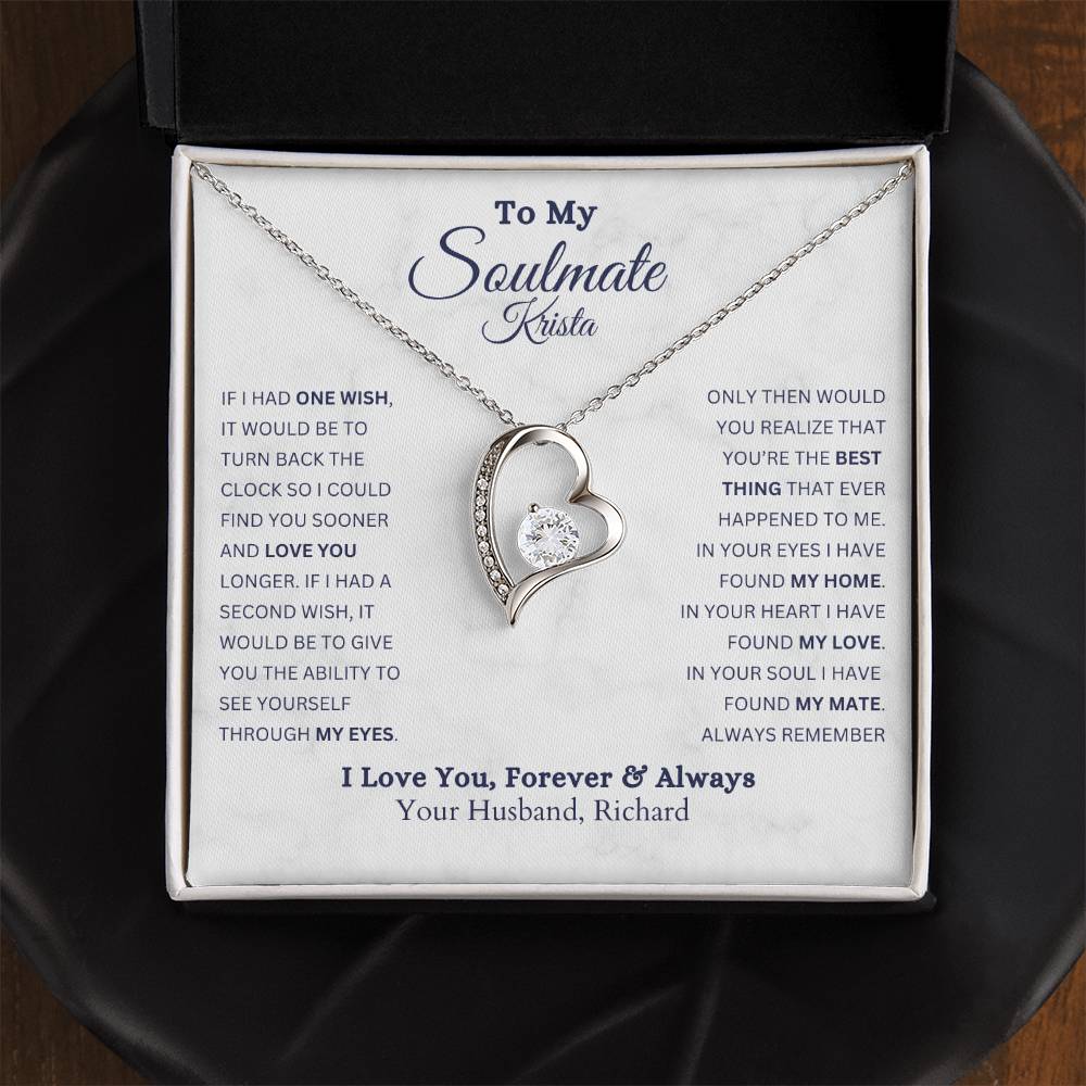 To My Soulmate Forever Love Necklace with Personalized Message Card - 14k white gold finish