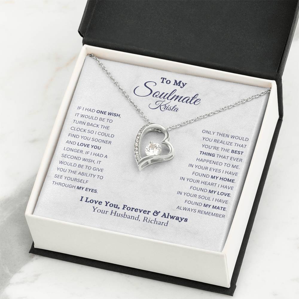 To My Soulmate Forever Love Necklace with Personalized Message Card - 14k white gold finish