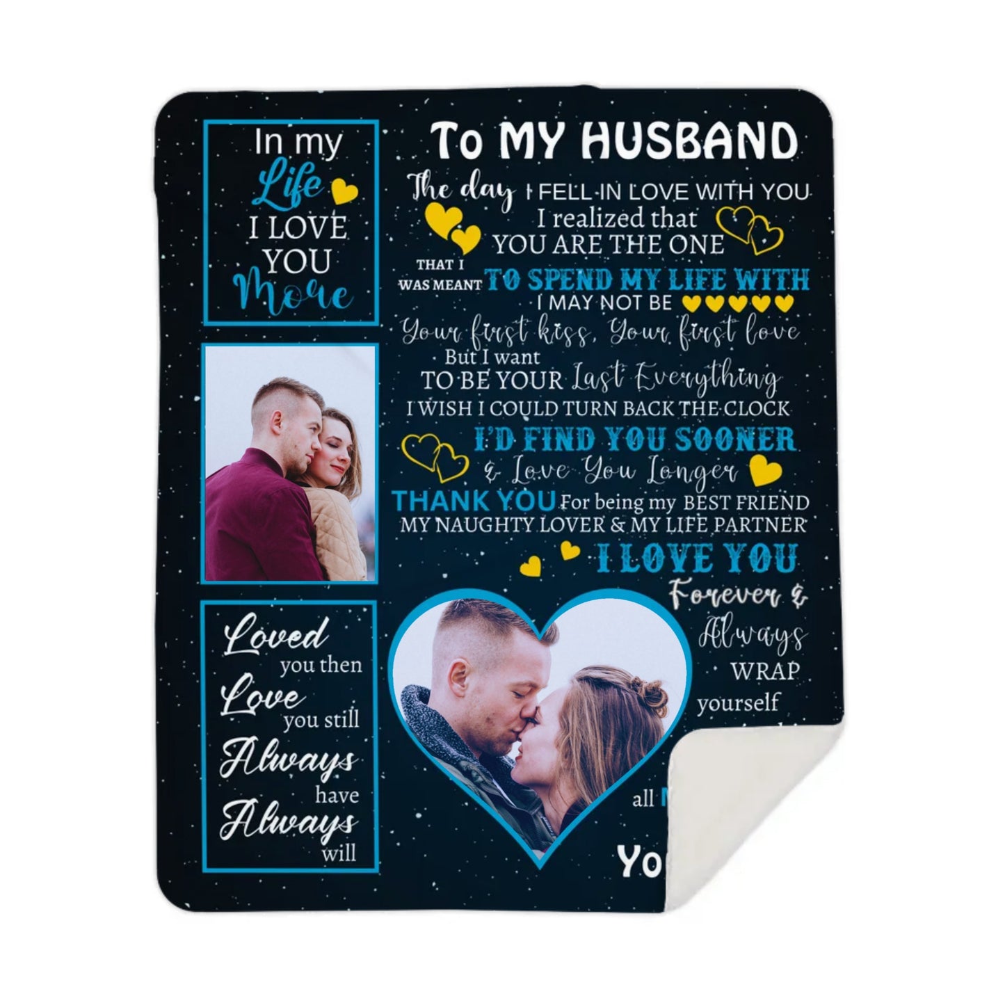 To My Husband Personalized Photo Premium Sherpa Blanket 50×60