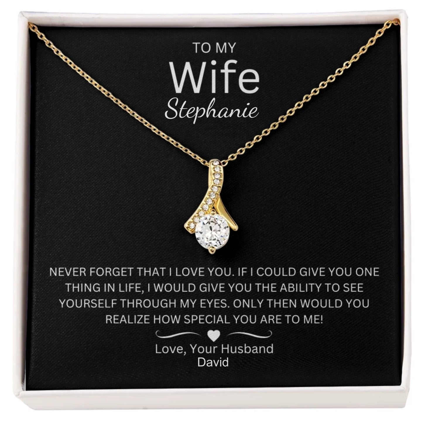 To My Wife Alluring Beauty Necklace with Personalized Message Card
