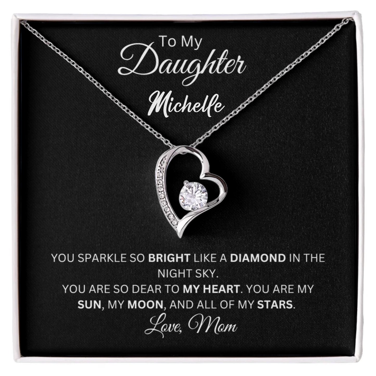 To My Daughter Forever Love Necklace with Personalized Name Card - 14k white gold finish