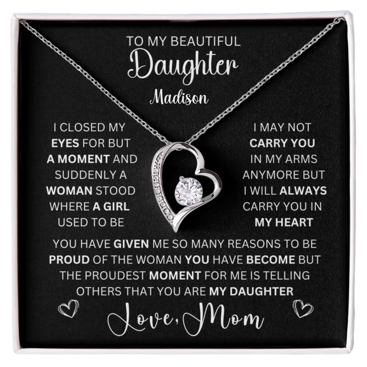 To My Beautiful Daughter Forever Love Necklace - 14k white gold finish